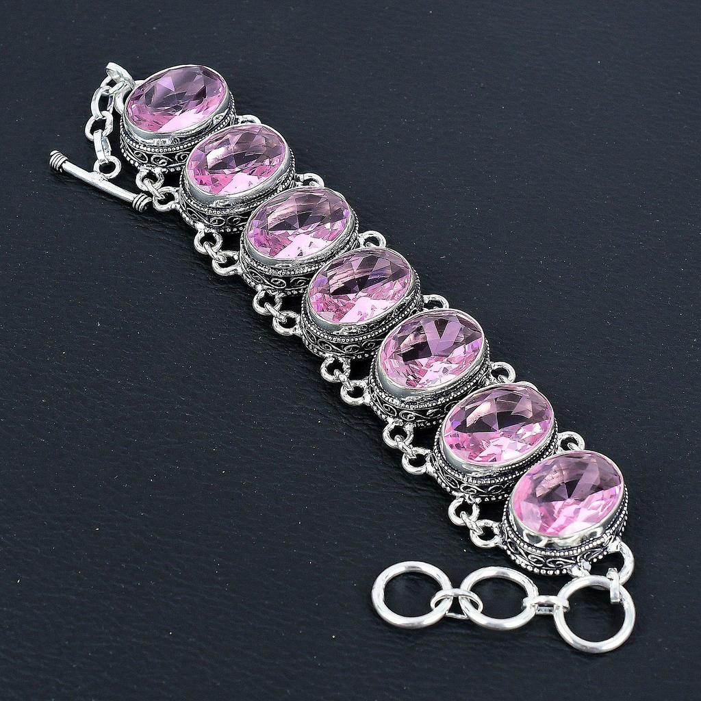 Dainty Pink Kunzite Gemstone Handmade 925 Sterling Silver Jewelry Pink Kunzite Neclace Bracelet Set, Antique Jewelry Set, Bracelet Party Wear Gift