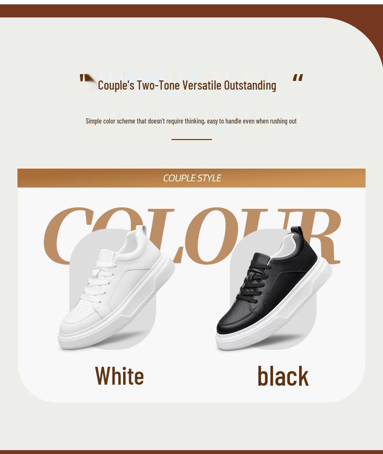Men's Height-Boosting Low-Top Cowhide Sneakers - Thick Sole, Casual & Running Shoes (White)