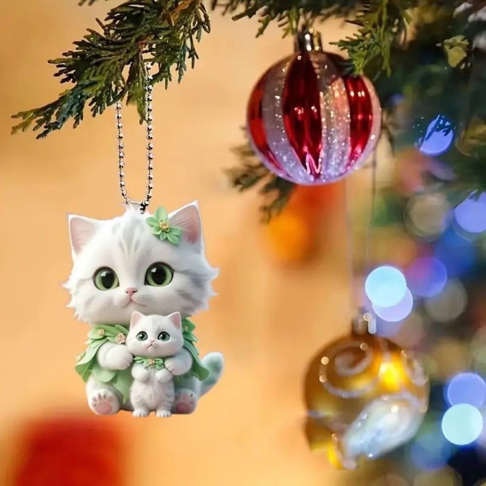 Cat Car Hanging Decoration Cartoon Acrylic Car Hanging Ornament Rearview Mirror Car Decoration Gift with Chain