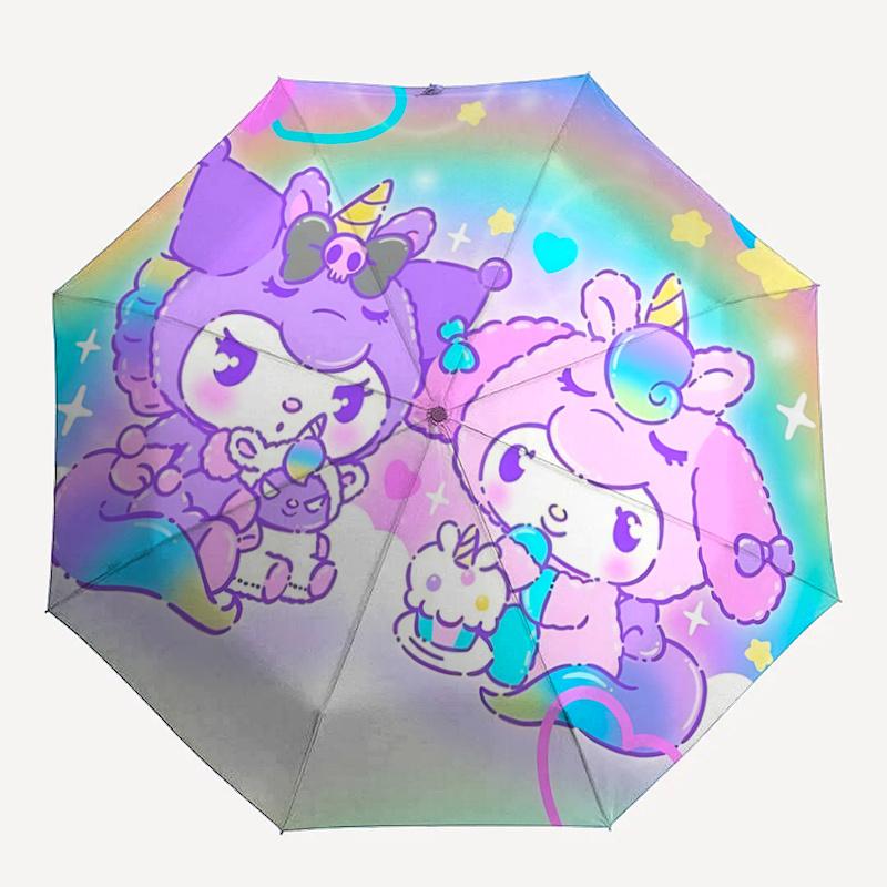 1pc Kawaii Pastel Unicorns Automatic Folding Umbrella - Portable 3-Fold Design with Iron Frame, Perfect for Fans, Travelers, Everyday Use, and Festive
