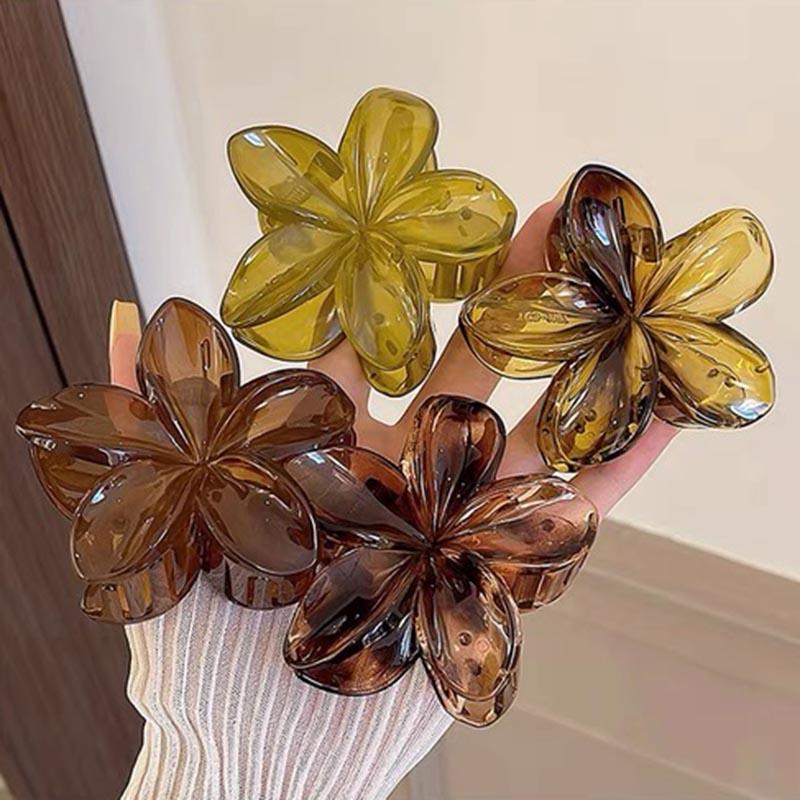Fashion Flower Hair Clip For Women Hawaiian Acrylic Large Hair Claw Clip Crab Coffee Color Shark Clip Headdress Hair Accessories