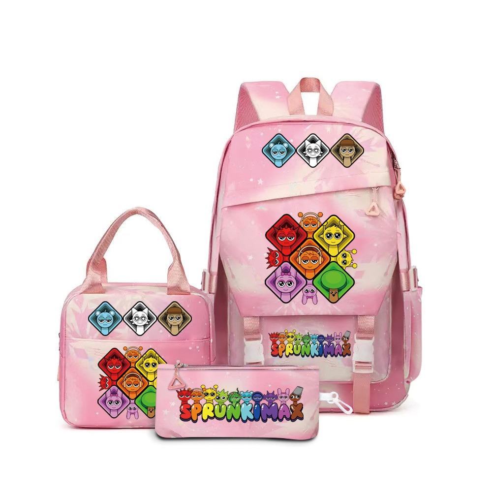 Rhythm Box Sprunki Cartoon Backpack Campus Male and Female Versatile Student Large Capacity School Bag Three-piece Set L