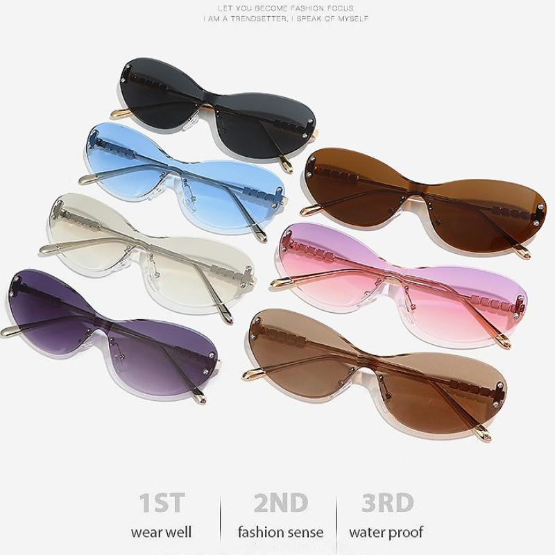 Lunettes de soleil Y2k Style Sans monture Femmes Monture en métal UV400 Lunettes Google Nouvelles Lunettes à bords circulaires Adaptées pour la conduite en extérieur