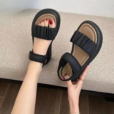 Women Summer Sports Sandals Thick-soled Increased Plaid Roman Shoes With  Casual RoundToe Comfortable Felmale Flat Sandals