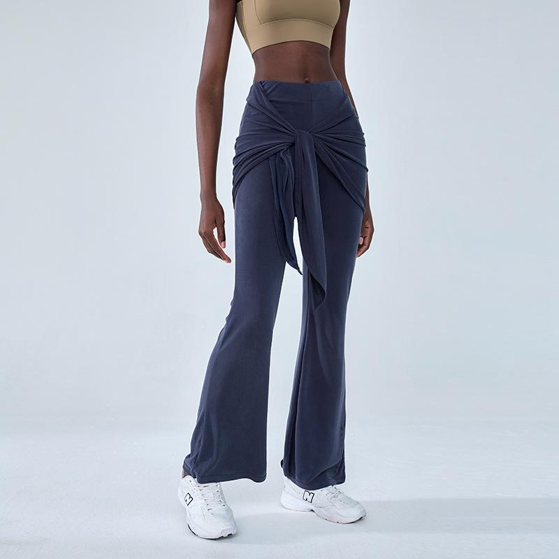 Dual-Layer Tie-Up Flare Yoga Pants - Slimming Pilates Leggings