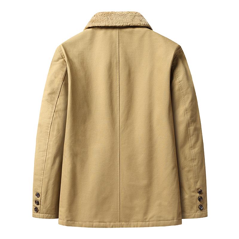 Men's Cotton Lapel Jacket Shirt - Large Size, Solid Color, Business Casual, Spring/Autumn.