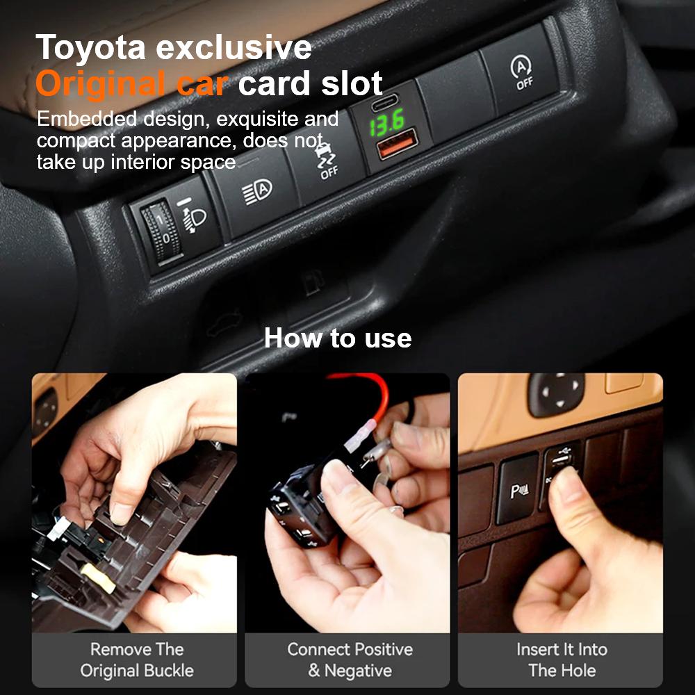 48W Voltmeter USB 18W + Type C 30W Fast car charger 12V-24V for toyota Power Socket Quick charging voltmeter Accessories