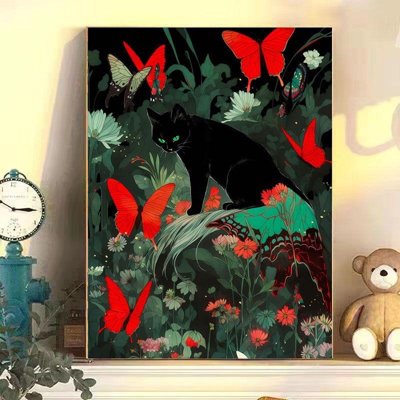 Diy Digital Oil Painting Butterfly Cat Series Hand-Filled Coloring Oil Painting Living Room Bedroom Decoration Painting