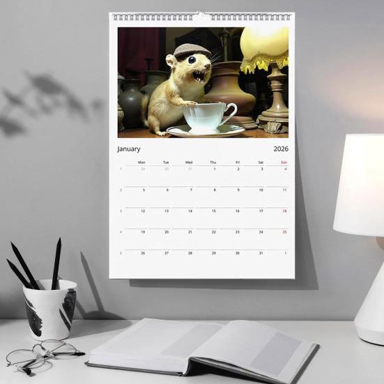 Yousheng Bad Taxidermy Calendar 2026 Awkward Animal Photo Wall Calendar Unintentionally Funny Office Kitchen Decor Unique Prank Gift