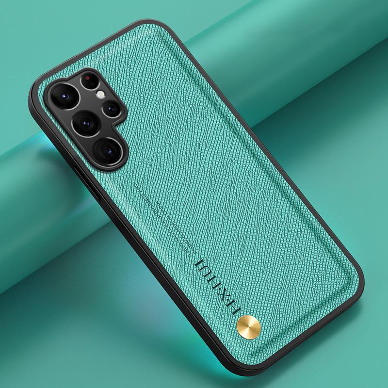 Grid Leather Case For Magsafe Samsung Galaxy S25 S24 S23 FE Plus S25 Ultra Wireless Charge Build-in Iron Plate Phone Cover
