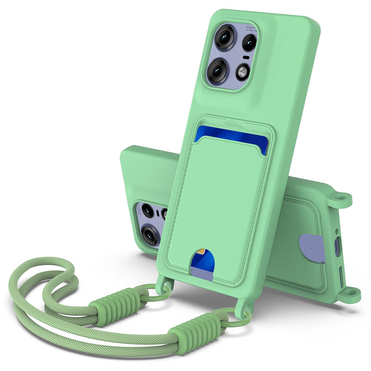 

Для Motorola Edge 50 Pro 5G Чехол из жидкого силикона Задняя крышка телефона с коротким ремешком Green