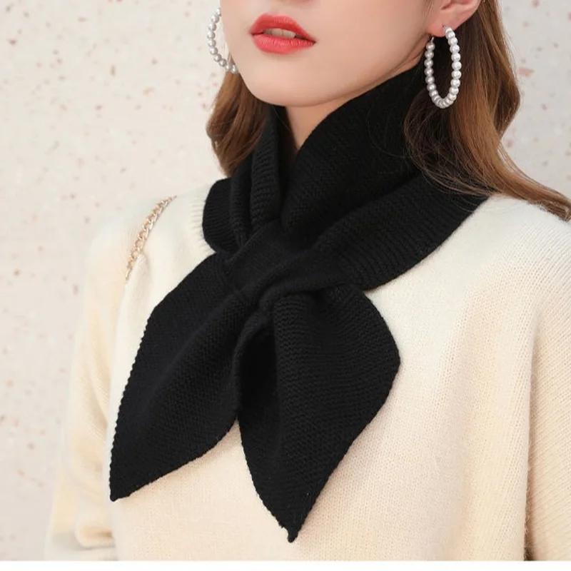 2024 Women Casual Cross Fishtail Scarf Straps Shawl Ladies Autumn Winter Scarf Soft Neck Scarf Girls Knitted Sweater Bowtie