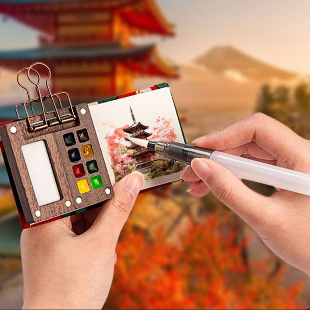 8/15 Colors Portable Travel Gouache Palette Set Mini Walnut Paint Box Artist Gouache Paint Palette Sketchbook Art Supplies