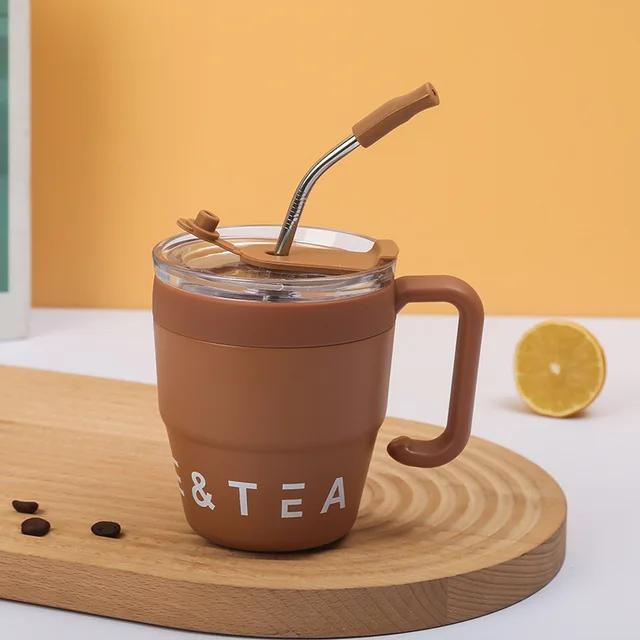 

Чашка для кофе с соломенной крышкой, 480 мл, термокружка из нержавеющей стали, чашка для горячих напитков, чашка для молока, чашка для послеобеденного чая, переносная бутылка для офиса 480ml