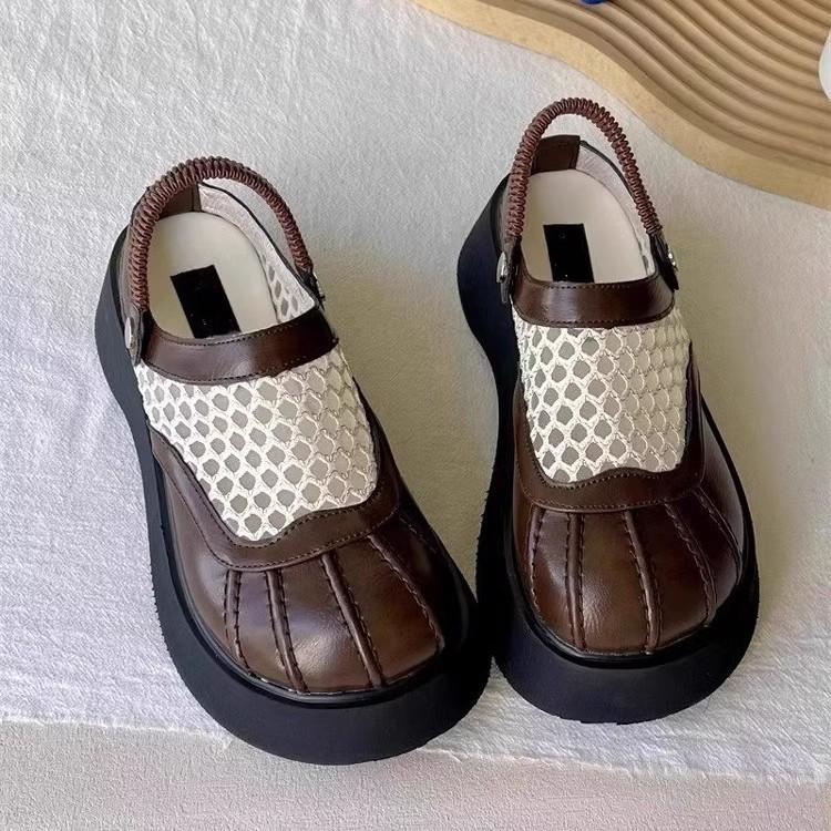 

Height-increasing thick-soled bag head sandals for women in the summer of 2025, new one-pedal half-slippers, hollowed-out literary two-wear sandals 40 бежевый