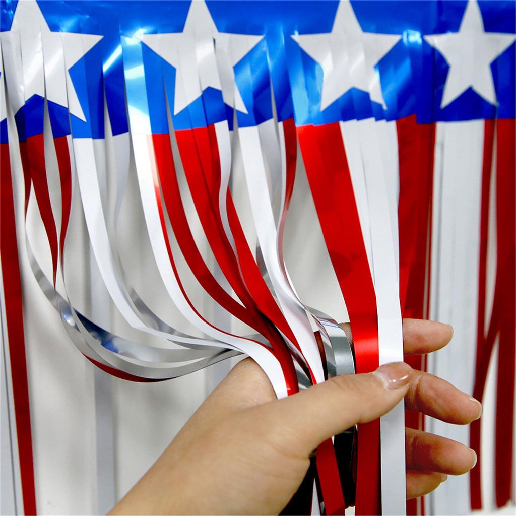 Independence Day Rain Curtain Banner Independence Day Day Decoration Supplies Red, And Blue Top Tassel Pull Flower