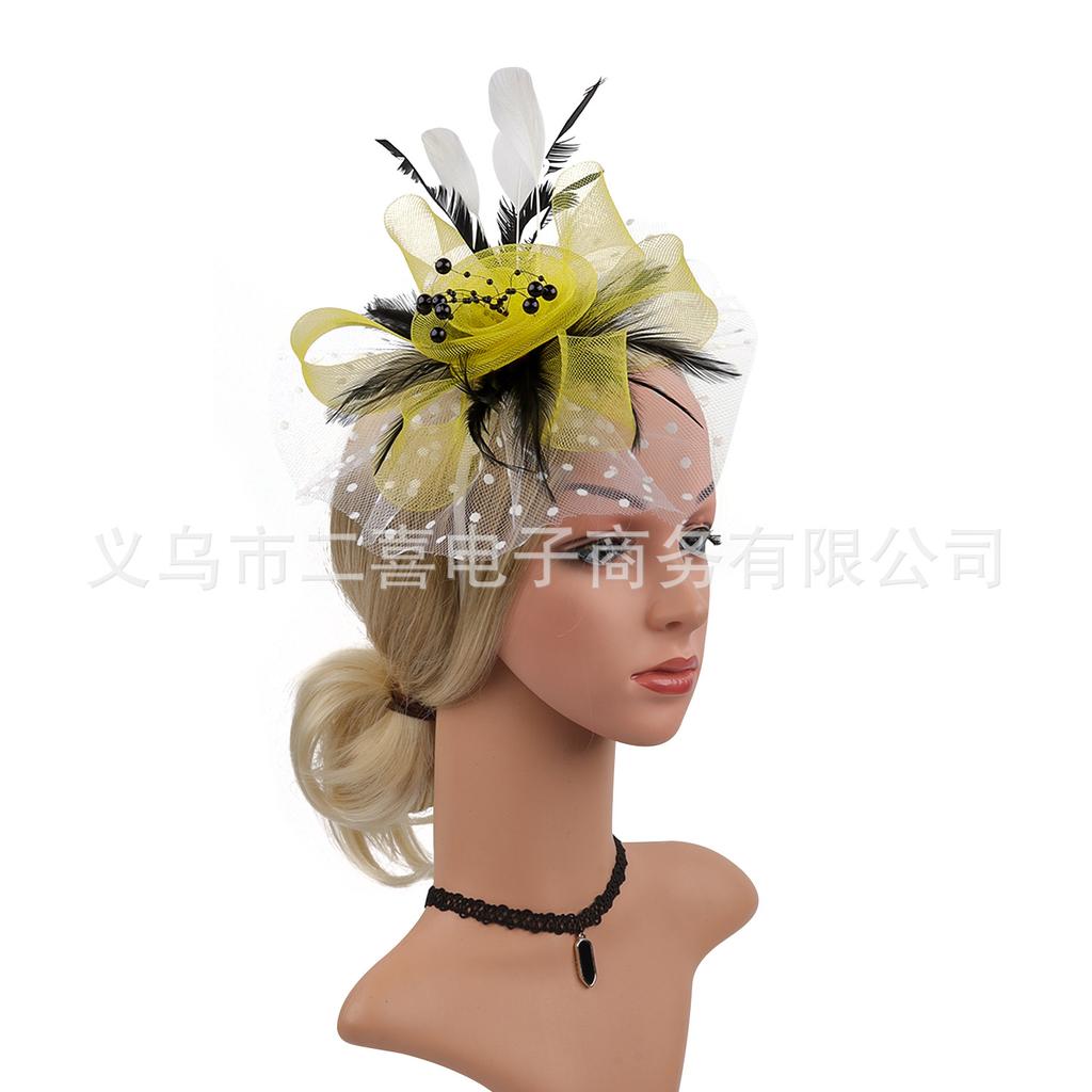 Europe and the United States popular feather headgear bridal hair accessories mesh top hat Jockey Club hair accessories hairpin headband