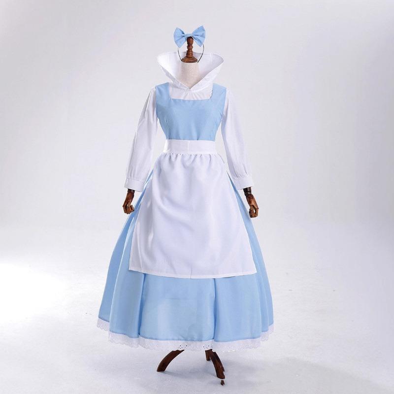 Halloween bell maid costume beautiful woman and beast bell blue maid costume stage costume