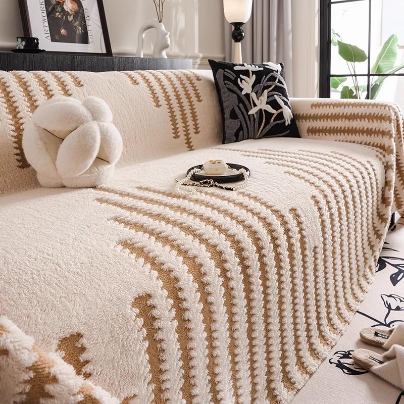 Simple Fashion Sofa Towel Mat Thicken Plush Non-slip All-inclusive Corner Seat Cover Winter Warm Couch Cushion for Living Room