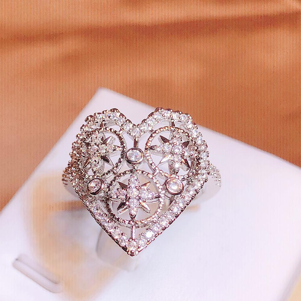 Inel de zircon AAAA în formă de inimă de modă Inel gol în formă de inimă Bijuterii de mireasă simple, cadou de zi de naștere, inele de logodnă