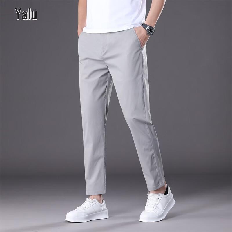 

Yalu Men s Ice Silk Business Casual Straight-Leg Cropped Trousers 34