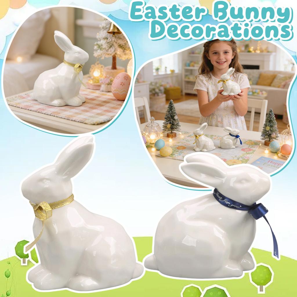 Cute Easter Ceramics Bunny Decoration For Home And Desktop Display