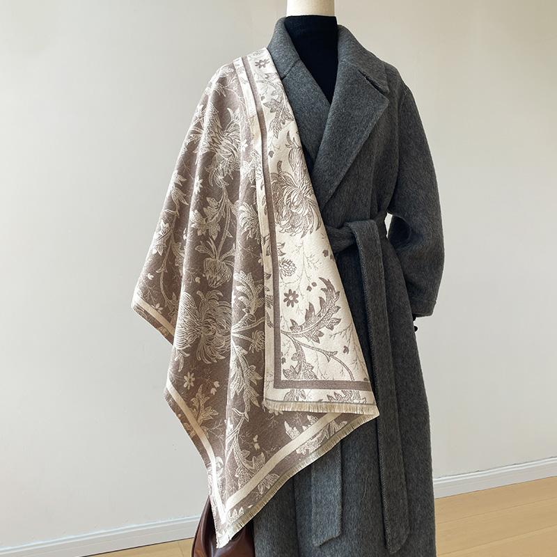 Latest Design Winter Two-Sided Jacquard Cashmere Scarves High Quality Women Thicken Wrap Shawl Ladies Wool Pashmina Scarf