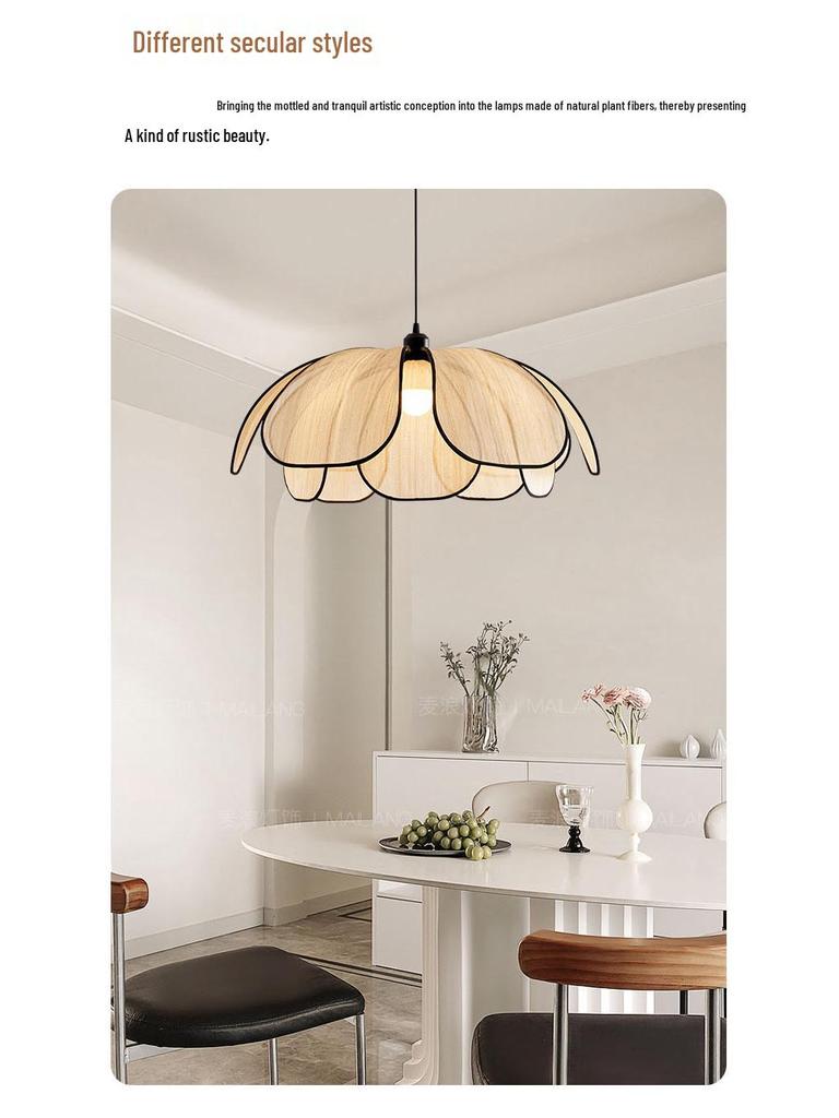 Minimalist Japanese Retro Rattan Petal Chandelier for Home and Tea Rooms