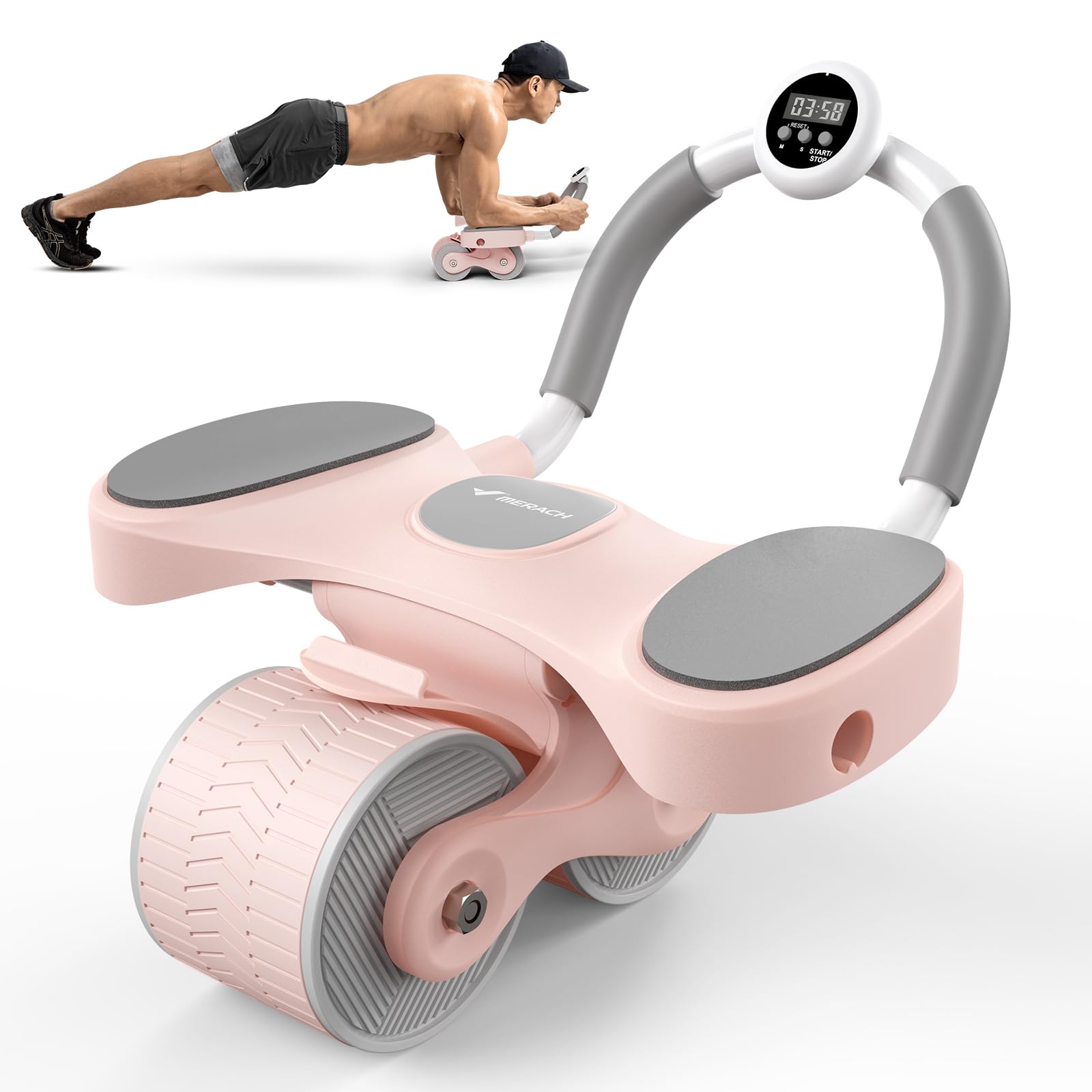 MERACH Ab Roller, Ab Wheel with Kneeling Mat, Quiet, Dual-Wheel, Durable Abdominal Training Equipment, Exercise Roller, Stretching, and Dieting Aid fo