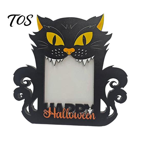 Indoor Holiday Table Decor Halloween Wooden Photo Frame, Pumpkin Ghost Cat Cutout Picture Autumn Tabletop Decoration Holder, Double-sided for