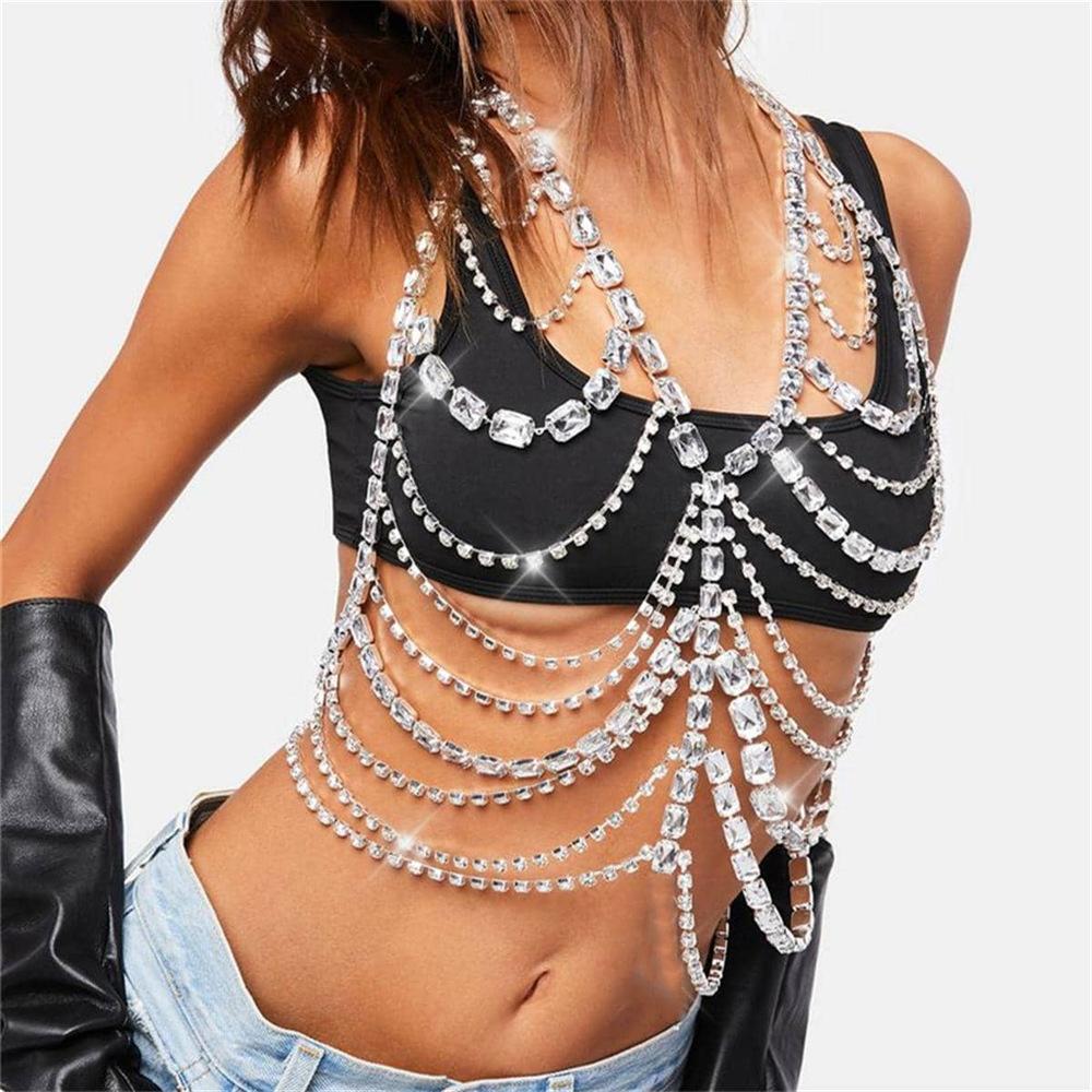 Rhinestone Bikini Breast Chain, Stylish Multi-Layer Crystal Breast Chain, Sexy Luxury Rhinestone Body Chain Accessories