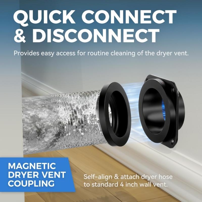 Dryer Vent Connector Sealed Dryer Exhaust Connector Magnetic Dryer Vent Coupling Easy to Clean Quick Connector