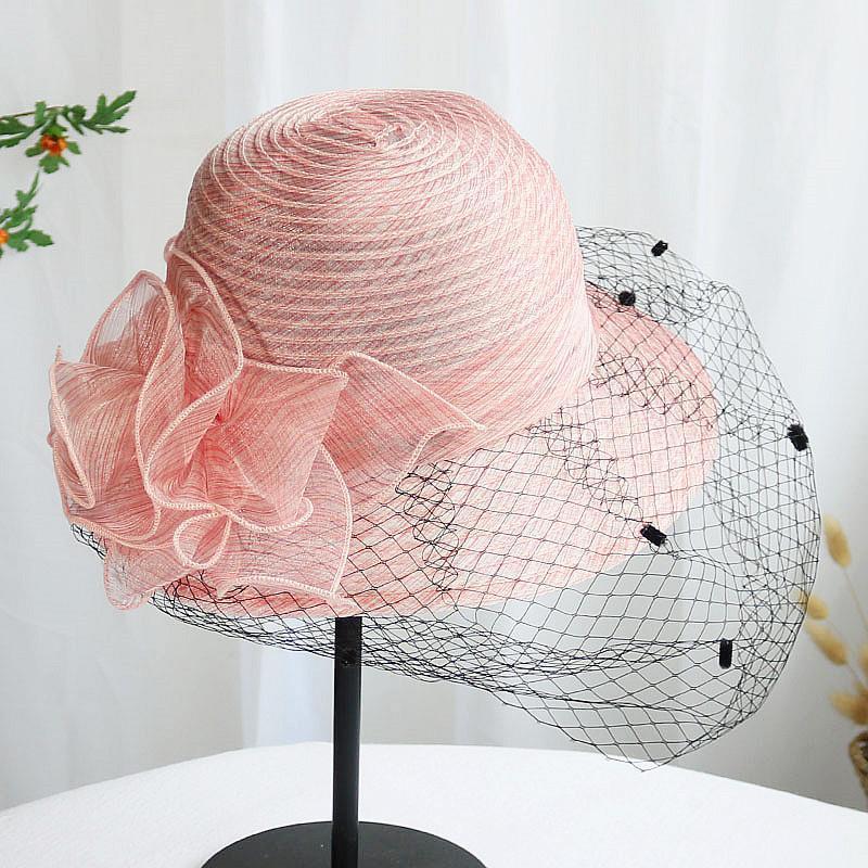 WTEMPO Solid Color Breathable Wide Brim Mesh Patchwork Hats Women's Retro Elegant Foldable Summer Flower Sun Hats