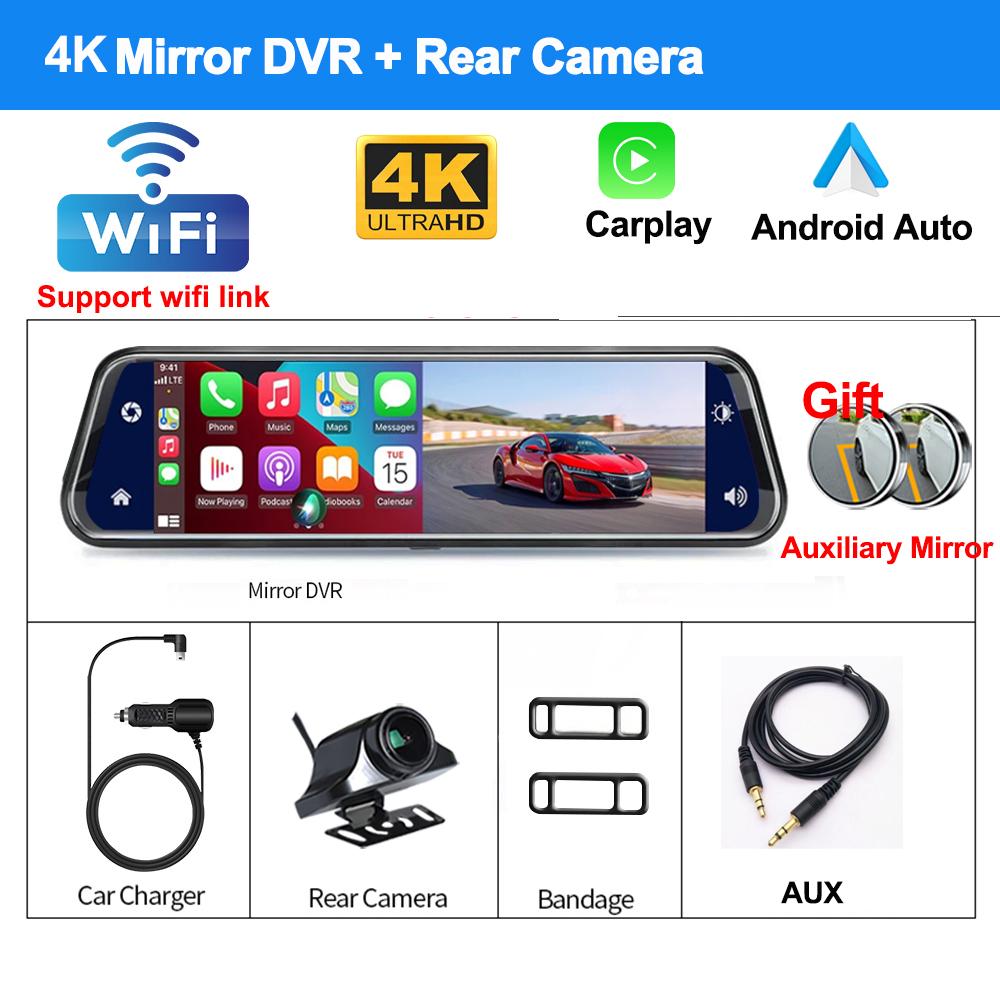 10Inch Rearview Mirror Carplay & Android Auto 4K Camera Wifi Video Recorder Dash Cam for Car DVR GPS car intelligent system
