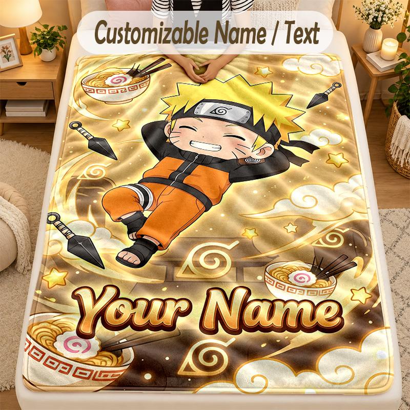 Flannel BlanketNaruto Custom Name Text Personalized Soft Warm Throw Blanket Home Decor Gift