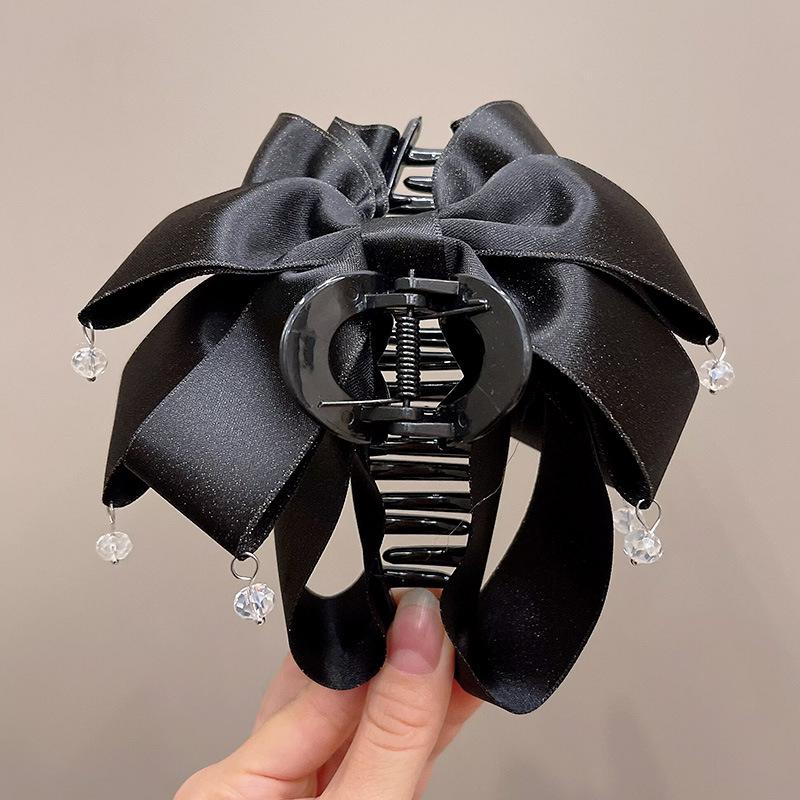 Elegant Retro Satin Bow Hair Clip for Women - Perfect for Low Ponytails and Head Ornaments