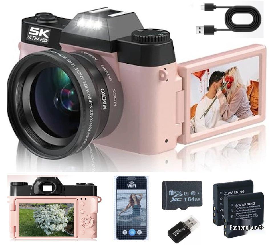 R10 English Version 5K HD Retro WIFI Camera with Flip Screen, 16x Zoom, Anti-Shake, and Beauty Features