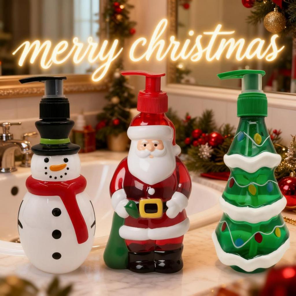 Série Claus Gift - Domácí 350ml Láhev s dávkovačem na ruku - Série Vánoční sněhulák dávkovací láhev