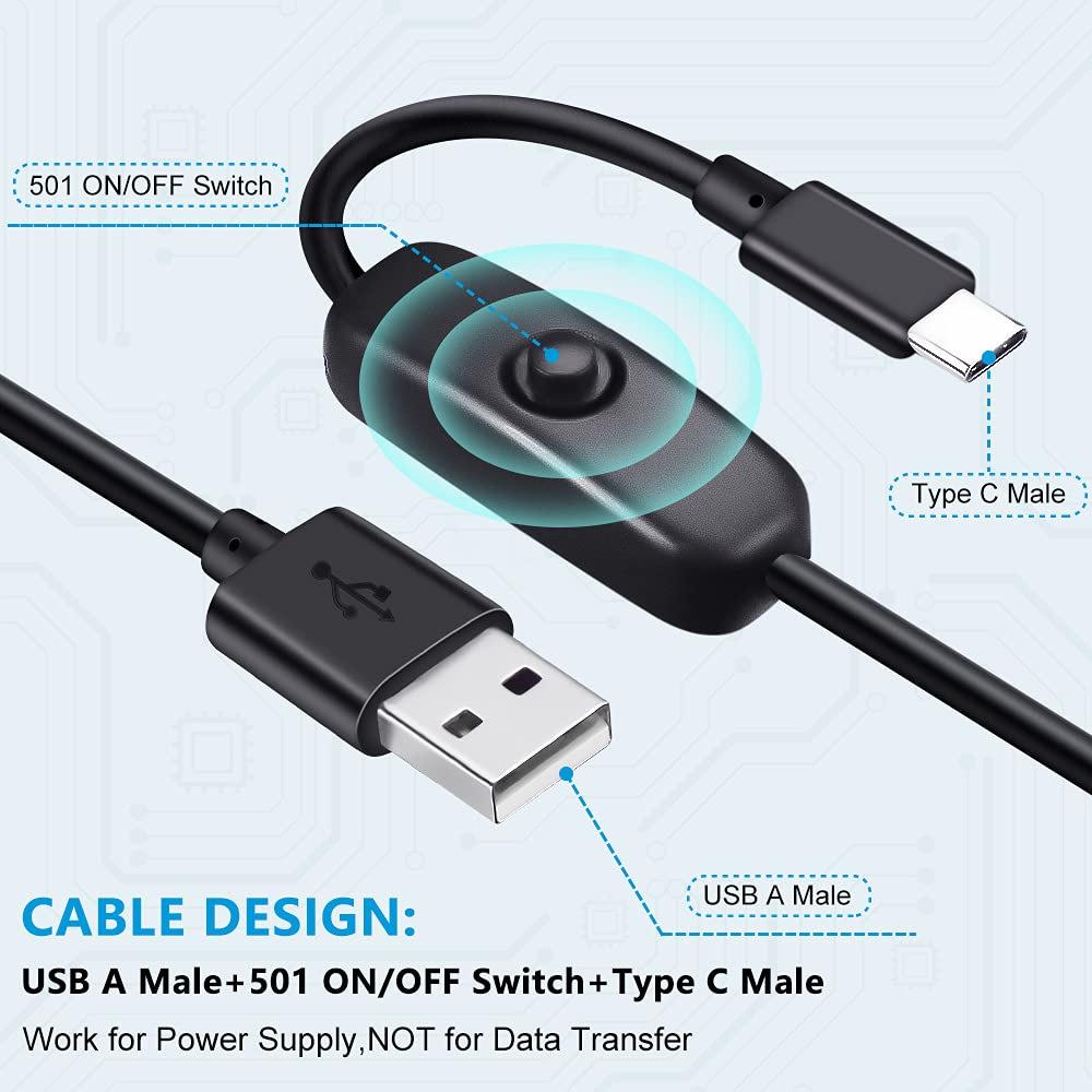 

Type-C USB Inline Switch Charging Cable, 1.2m Extension Cord 501 Switch Line [White]