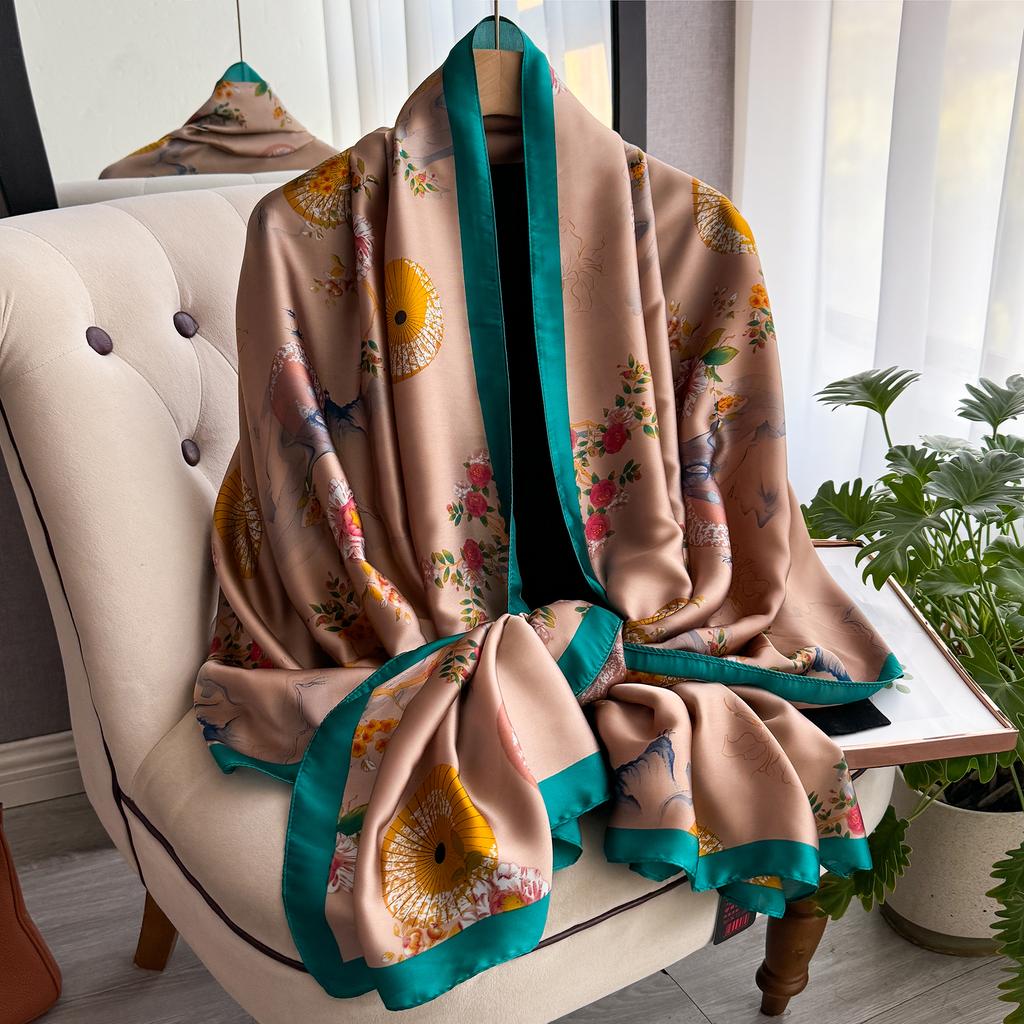 NEW Elegance Scarf Spring Summer Women Beach Sunscreen Fashion Party Shawl China Quality Silk Lady Popular Print Scarves Hijab