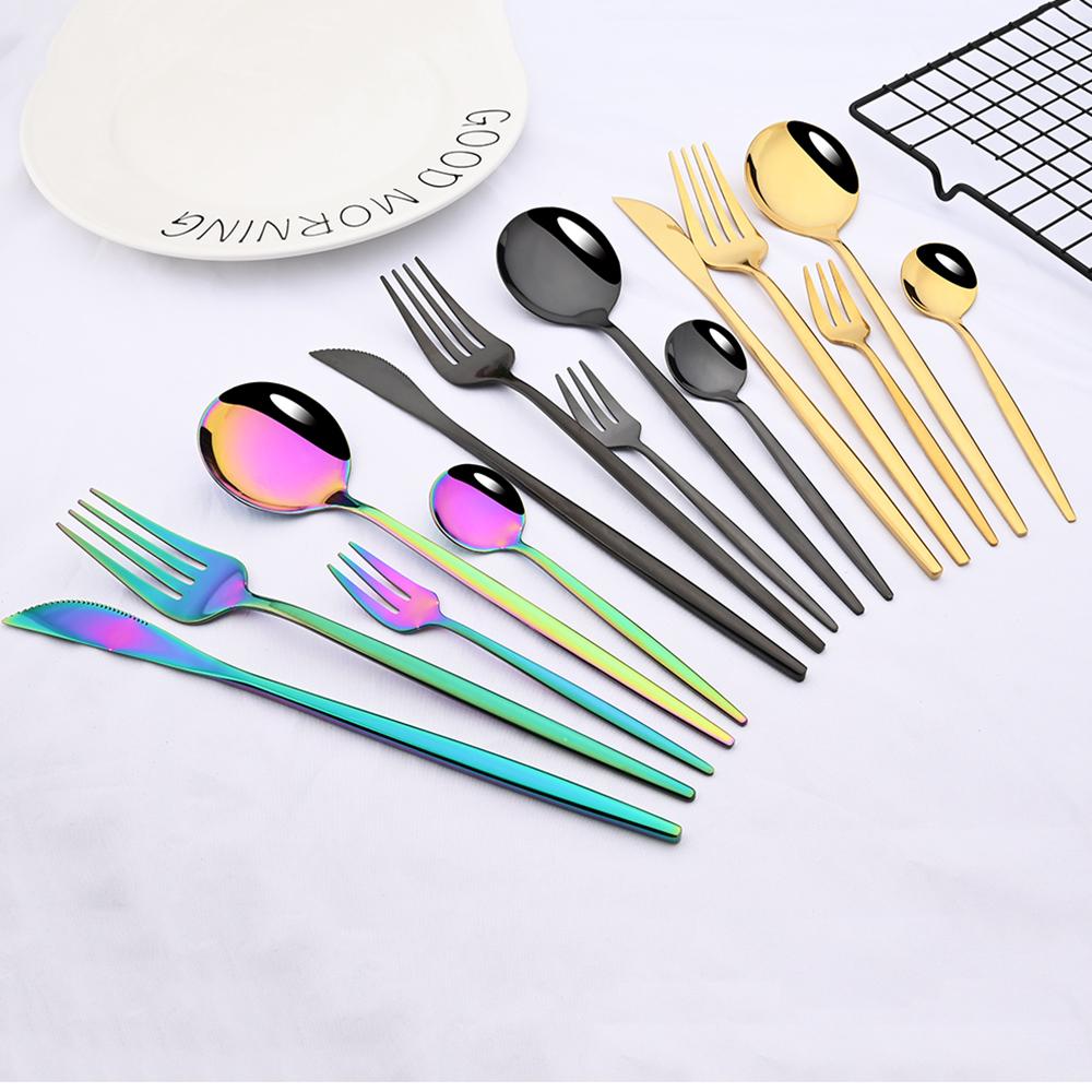 30pcs Gold Dinnerware Set Stainless Steel Flatware Set with Dessert Fork Spoon Dishwasher Safe Kitchen Tableware Set for 6