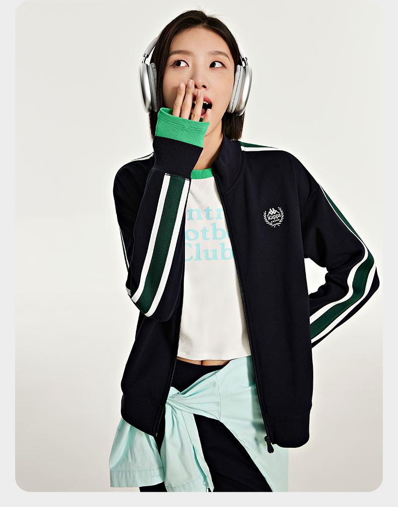 Kappa Back To Back Spring and Autumn New Sportswear Women's Stand Up Collar Hoodie Top Jacket Trendy