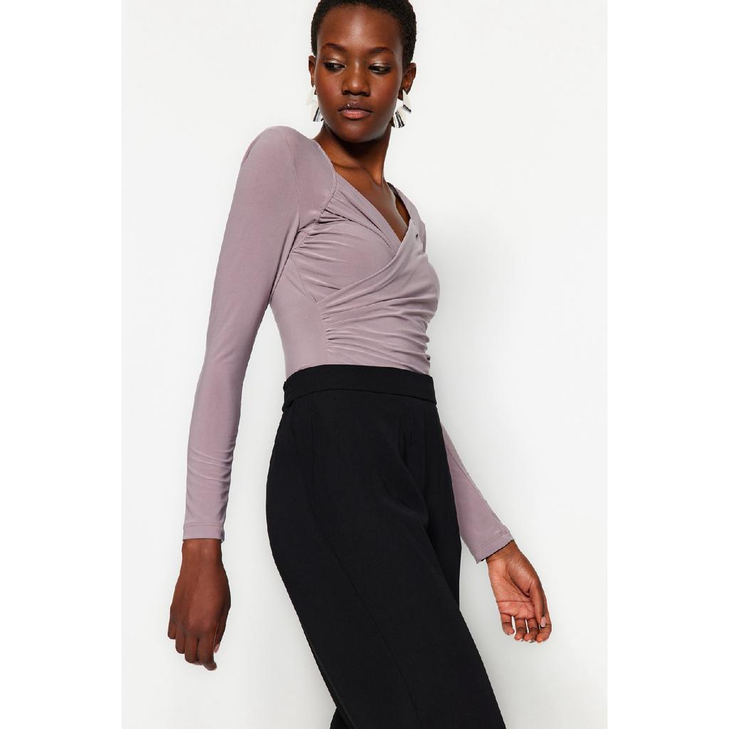 Schwarzer, wattierter, drapierter, eng anliegender Strickbody mit flexiblem Druckknopfverschluss Twoaw22bd0156