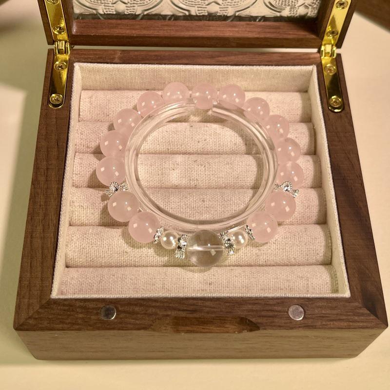 White & Pink Crystal Beaded Bracelet for Attracting Love & Positivity, Women's Gift