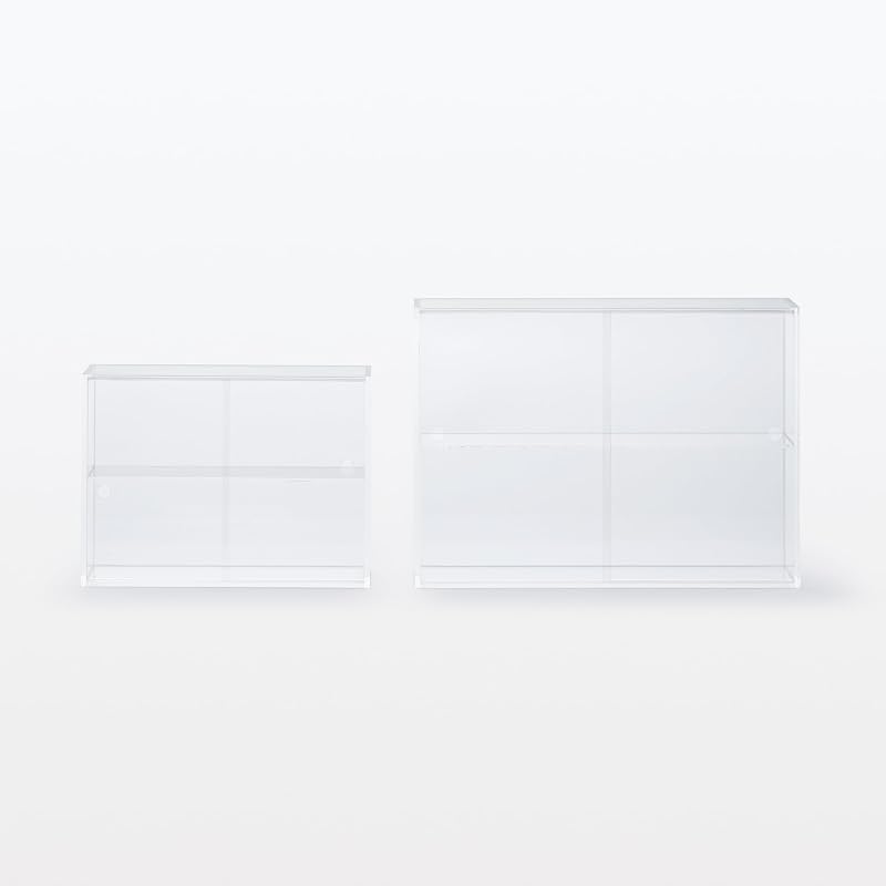 MUJI Acrylic Collection Stand with Sliding Door - Large, Approx. W33.6 x D8.4 x H24.4cm, 02856113, for Bedroom, Living Room, Transparent