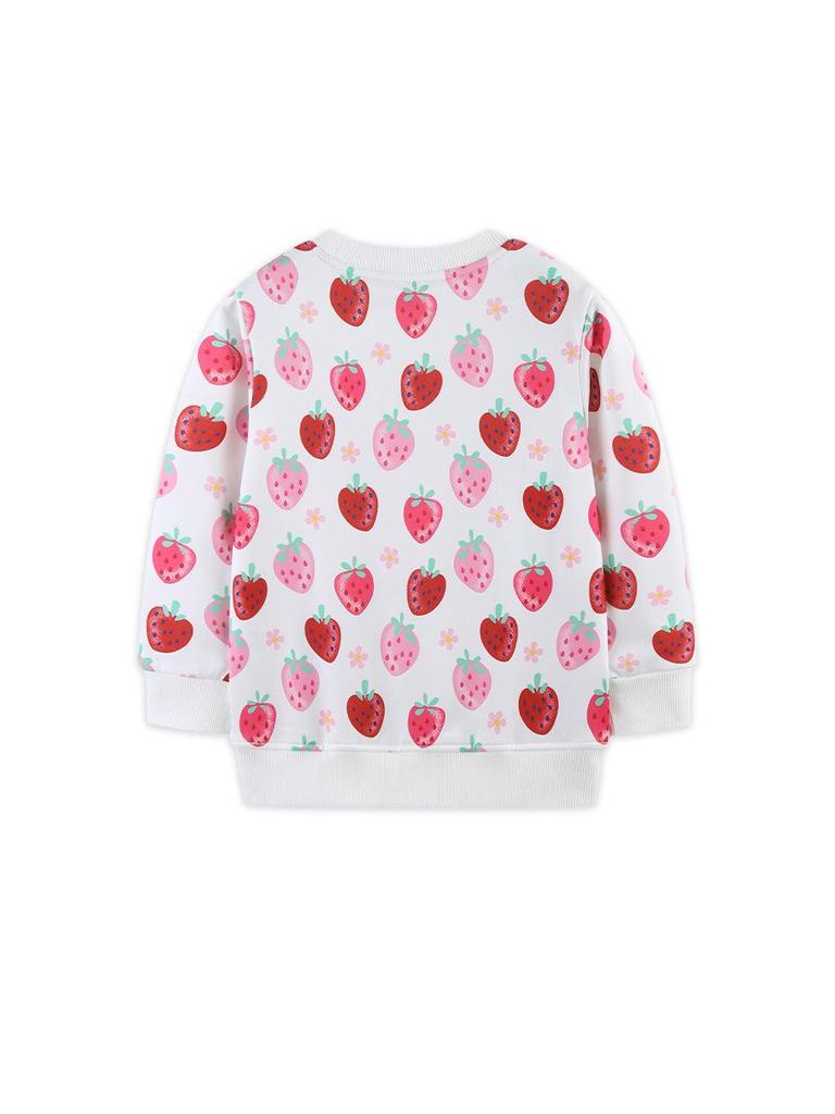 New Autumn Girls' Strawberry Pattern Hoodie, Round Neck Pullover, Kids' Cute Clothing