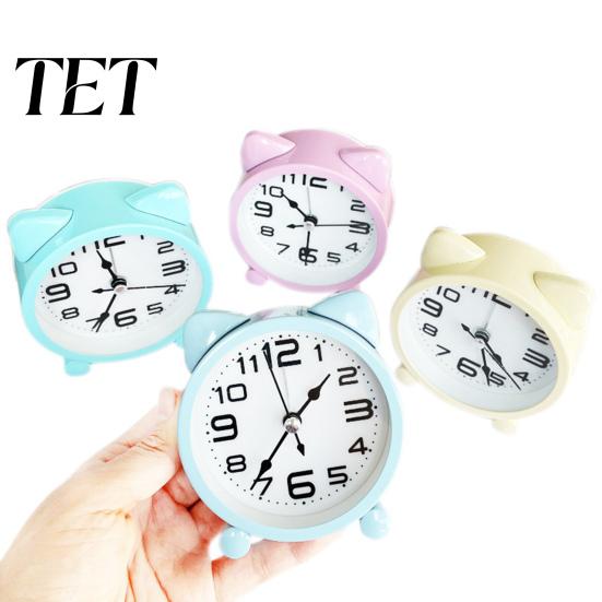 Cat Ear Alarm Clock for Kids, Silent Non-Ticking Metal Analog Bedside Clock, Battery Powered Home Office Desk Decor Small