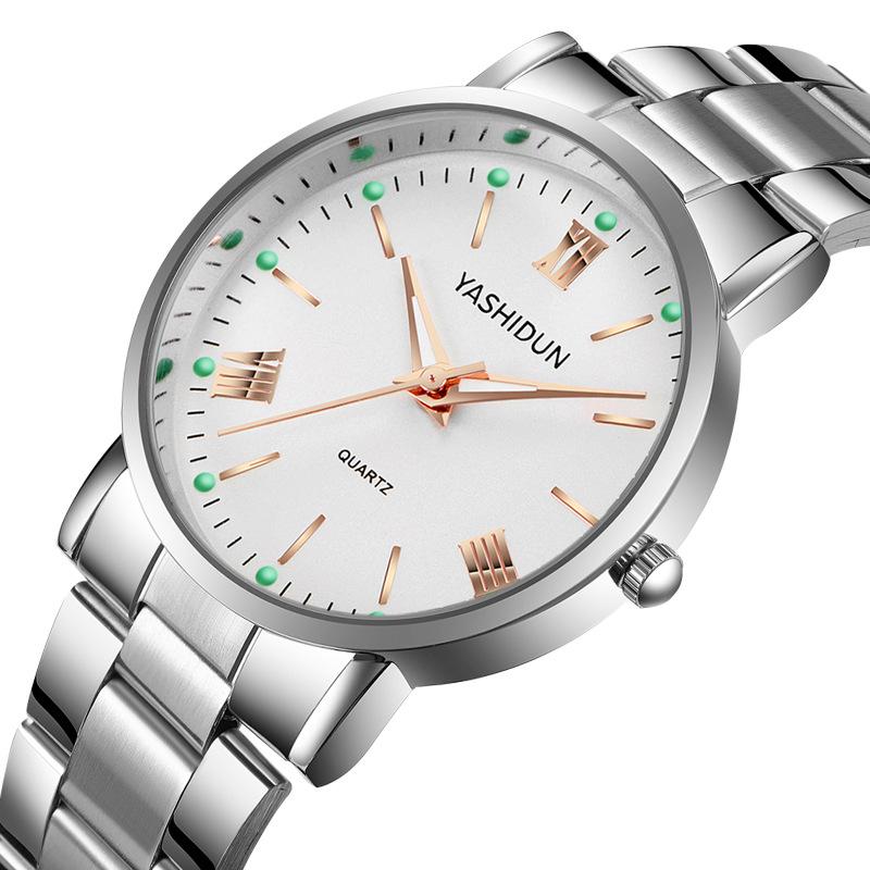 Herren- und Damenuhren mit Stahlarmband Business Leuchtend Lässiges Armband Schüleruhr Quarz Herrenuhr