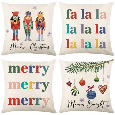 Christmas Letter Pillow Cover Linen Printed Holiday Home Decor Living Room Sofa Cushion Cover Bedroom Pillow Cover