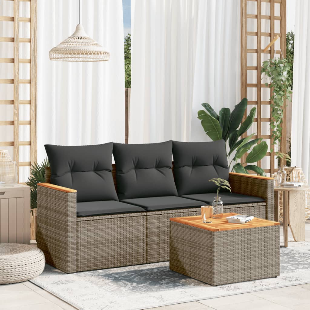 Vidaxl 4-Cz. Garden Lounge Set, Cushions, Grey, Rattan PE